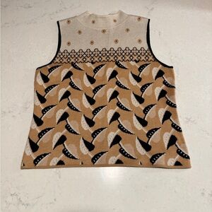 Maeve Cream and Black Mock Neck sleeveless Top from Anthropologie